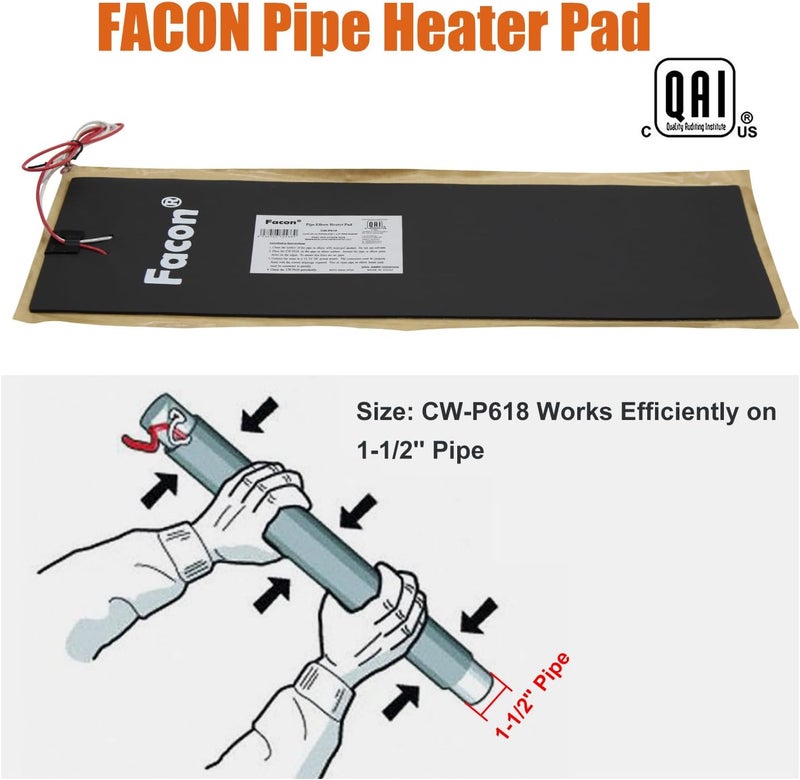 FACON 6" x 18" RV Pipe Heater Pad - 2Packs, Work for 1-1/2" Pipe, Heating Pad for RV, Camper, Travel Trailer and Motorhome Water Tank System, DC 12Volts-13.5Volts - Image 3